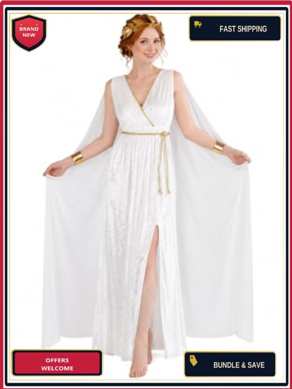 Greek Toga Costume Set Leaf Wreath Headband Halloween Cosplay